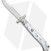 Italian Style 11" Roma Drop Point Auto Swinguard White Pearlex (4.6" Polished) -Swiz Knives Shop AKC 11in Roma Auto Swinguard DP White Pearlex Polished BHQ 152966 jr