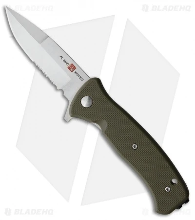 Al Mar Mini SERE 2020 Spring Assisted Knife OD Green GFN (3" Satin Serr) 3 Al Mar Mini SERE 2020 Spring Assisted Knife OD Green GFN (3" Satin Serr)
