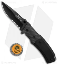 Bad Blood Liner Lock Pocket Knife G-10/Carbon Fiber (3.3" Black Serr) 9 Bad Blood Liner Lock Pocket Knife G-10/Carbon Fiber (3.3" Black Serr) -Swiz Knives Shop Bad Blood LL Pocket Knife G 10 CF Black Serr BHQ 39112 jr bottlecap