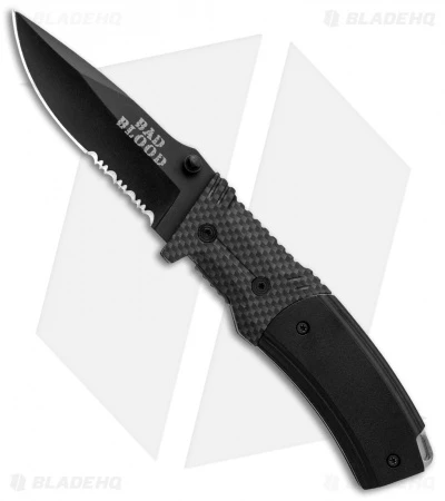 Bad Blood Liner Lock Pocket Knife G-10/Carbon Fiber (3.3" Black Serr) 3 Bad Blood Liner Lock Pocket Knife G-10/Carbon Fiber (3.3" Black Serr)