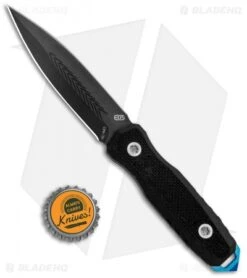 EOS Mini Thresher Fixed Blade Knife Black (3.6" Black) W/ Custom Sheath -Swiz Knives Shop EOS Mini Thresher Spike Fixed Blade Black Blue Sheath 1301 S BHQ 120708 jr bottlecap
