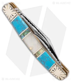 Frost Silverhorse Wrangler Slip Joint Knife 4.0" Abalone/Turquoise 112TUR -Swiz Knives Shop Frost Silverhorse Wrangler SJ Abalone Turquoise BHQ 104545 jr side