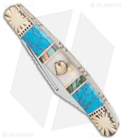 Frost Silverhorse Wrangler Slip Joint Knife 4.0" Abalone/Turquoise 112TUR -Swiz Knives Shop Frost Silverhorse Wrangler SJ Abalone Turquoise BHQ 104545 jr spine