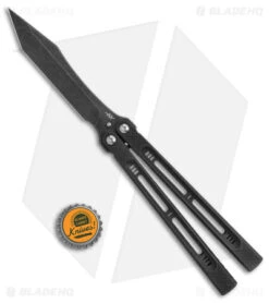 Heibel Knives Menace Balisong Knife Black Titanium (4.6" Black Stonewash) #091 -Swiz Knives Shop Heibel Knives Menace Balisong Ti black BHQ 147584 jr bottlecap