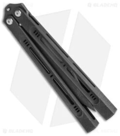 Heibel Knives Menace Balisong Knife Black Titanium (4.6" Black Stonewash) #091 -Swiz Knives Shop Heibel Knives Menace Balisong Ti black BHQ 147584 jr side