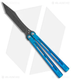 Heibel Knives Menace Balisong Knife Blue Titanium (4.6" Black Stonewash) #074
