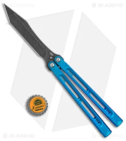 Heibel Knives Menace Balisong Knife Blue Titanium (4.6" Black Stonewash) #074 9 Heibel Knives Menace Balisong Knife Blue Titanium (4.6" Black Stonewash) #074 -Swiz Knives Shop Heibel Knives Menace Balisong Ti blue BHQ 147580 jr bottlecap