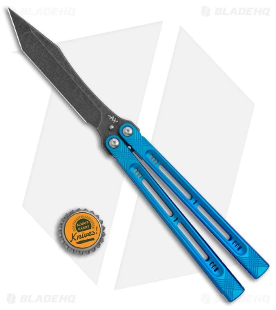Heibel Knives Menace Balisong Knife Blue Titanium (4.6" Black Stonewash) #074 6 Heibel Knives Menace Balisong Knife Blue Titanium (4.6" Black Stonewash) #074 - Image 4