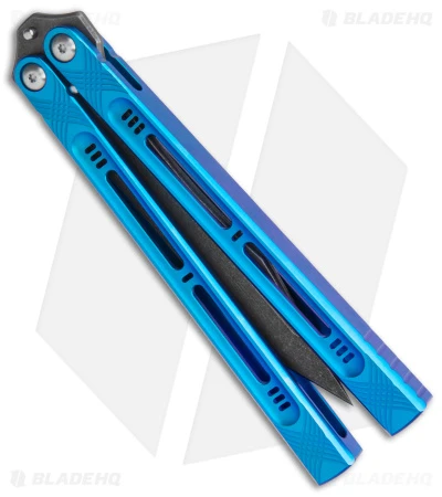 Heibel Knives Menace Balisong Knife Blue Titanium (4.6" Black Stonewash) #074 5 Heibel Knives Menace Balisong Knife Blue Titanium (4.6" Black Stonewash) #074 - Image 3