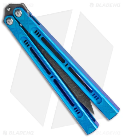 Heibel Knives Menace Balisong Knife Blue Titanium (4.6" Black Stonewash) #074 4 Heibel Knives Menace Balisong Knife Blue Titanium (4.6" Black Stonewash) #074 - Image 2