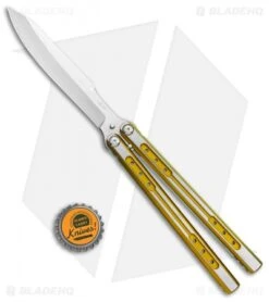 Heibel Knives Sapient Balisong Knife Gold Ano Two-Tone (4.25" Beveled SW) #66 -Swiz Knives Shop Heibel Sapient Balisong Gold Anodized TT Beveled Satin 66 BHQ 136064 jr bottlecap
