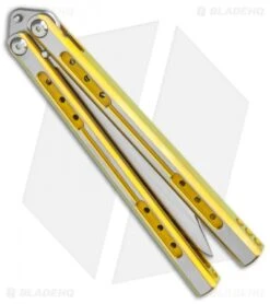 Heibel Knives Sapient Balisong Knife Gold Ano Two-Tone (4.25" Beveled SW) #66 -Swiz Knives Shop Heibel Sapient Balisong Gold Anodized TT Beveled Satin 66 BHQ 136064 jr side