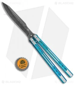 Heibel Knives Sapient Balisong Knife Teal Ano Two-Tone (4.25" Black SW) #70 -Swiz Knives Shop Heibel Sapient Balisong Teal Anodized TT Beveled Black SW 70 BHQ 136068 jr bottlecap