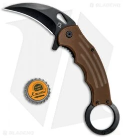 Mantis Karambit Spring Assisted Knife Coyote Brown G-10 (2.75" Black) -Swiz Knives Shop Mantis Karambit SA Coyote Brown G 10 Black MANMK5B BHQ 56616 jr bottlecap
