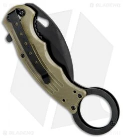 Mantis Karambit Spring Assisted Knife Tan G-10 (2.75" Black) -Swiz Knives Shop Mantis Karambit SA Tan G 10 Black MANMK5T BHQ 56617 jr side