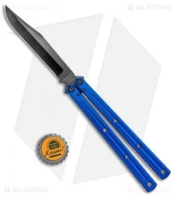 Squid Industries Krake Raken V2.5 Bowie Balisong Knife Blue (4.5" Inked) -Swiz Knives Shop Squid Industries Krake Raken Bowie Balisong Blue Inked BHQ 115306 jr bottlecap