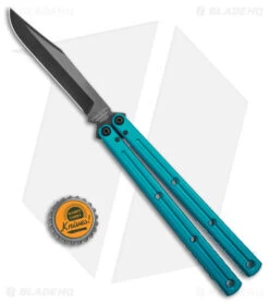 Squid Industries Krake Raken V2.5 Bowie Balisong Knife Teal (4.5" Inked) -Swiz Knives Shop Squid Industries Krake Raken Bowie V2 5 Balisong Knife Teal 4in 5cm Inked BHQ 139553 td size jr