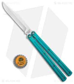 Squid Industries Krake Raken Bowie V2.5 Balisong Knife Teal (4.5" Satin) -Swiz Knives Shop Squid Industries Krake Raken Bowie V2 5 Balisong Knife Teal 4in 5cm Satin td size jr