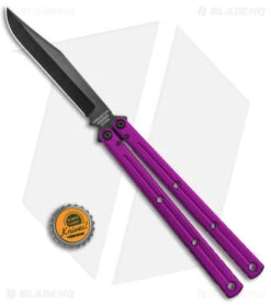 Squid Industries Krake Raken Bowie V2.5 Balisong Knife Purple (4.5" Inked) -Swiz Knives Shop Squid Industries Krake Raken Bowie V2.5 Balisong Purple Inked BHQ 180385 jr bottlecap