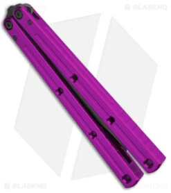 Squid Industries Krake Raken Bowie V2.5 Balisong Knife Purple (4.5" Inked) -Swiz Knives Shop Squid Industries Krake Raken Bowie V2.5 Balisong Purple Inked BHQ 180385 jr side
