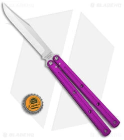Squid Industries Krake Raken Bowie V2.5 Balisong Knife Purple (4.5" Satin) -Swiz Knives Shop Squid Industries Krake Raken Bowie V2.5 Balisong Purple Satin BHQ 180383 jr bottlecap