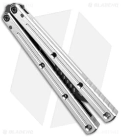 Squid Industries Krake Raken Butterfly Balisong Trainer V2.5 Silver (Inked) -Swiz Knives Shop Squid Industries Krake Raken Butterfly Balisong Trainer V2.5 Inked Silver Black BHQ 175170 jr side