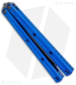 Squid Industries Krake Raken V2.5 Tanto Balisong Knife Blue (4.5" Inked) -Swiz Knives Shop Squid Industries Krake Raken Tanto Balisong Blue Inked BHQ 103497 jr side
