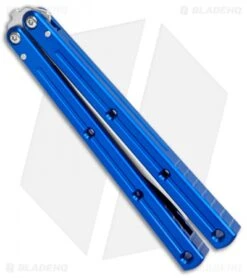 Squid Industries Krake Raken V2.5 Tanto Balisong Knife Blue (4.5" Satin) 8 Squid Industries Krake Raken V2.5 Tanto Balisong Knife Blue (4.5" Satin) -Swiz Knives Shop Squid Industries Krake Raken Tanto Balisong Blue Satin BHQ 101532 jr side