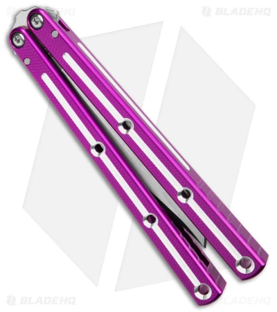 Squid Industries Krake Raken Tanto V2.5 Balisong Knife D/T Purple (4.5" Satin) 5 Squid Industries Krake Raken Tanto V2.5 Balisong Knife D/T Purple (4.5" Satin) - Image 3