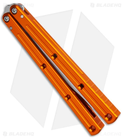 Squid Industries Krake Raken Tanto V2.5 Balisong Knife Orange (4.5" Satin) 4 Squid Industries Krake Raken Tanto V2.5 Balisong Knife Orange (4.5" Satin) - Image 2