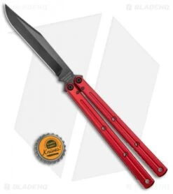 Squid Industries Krake Raken V2.5 Bowie Balisong Knife Red (4.5" Inked) -Swiz Knives Shop Squid Industries Krake Raken V2 Bowie Balisong Red Black BHQ 136330 jr bottlecap