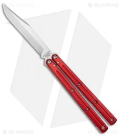 Squid Industries Krake Raken V2.5 Bowie Balisong Knife Red (4.5" Satin)