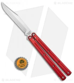 Squid Industries Krake Raken V2.5 Bowie Balisong Knife Red (4.5" Satin) -Swiz Knives Shop Squid Industries Krake Raken V2 Bowie Balisong Red Satin BHQ 115308 jr bottlecap