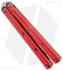 Squid Industries Krake Raken V2.5 Bowie Balisong Knife Red (4.5" Satin) -Swiz Knives Shop Squid Industries Krake Raken V2 Bowie Balisong Red Satin BHQ 115308 jr side