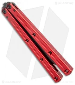 Squid Industries Krake Raken V2.5 Tanto Balisong Knife Red (4.5" Inked) -Swiz Knives Shop Squid Industries Krake Raken V2 Tanto Balisong Red Black BHQ 103498 jr side 2
