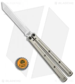 Squid Industries Krake Raken V2 Balisong Butterfly Knife Silver (4.5" Satin) -Swiz Knives Shop Squid Industries Krake Raken V2 Tanto Balisong Silver Satin BHQ 101531 jr bottlecap 1