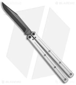 Squid Industries Krake Raken Bowie V2.5 Balisong Knife Matte Silver (4.5" Inked)