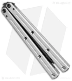 Squid Industries Krake Raken Bowie V2.5 Balisong Knife Matte Silver (4.5" Inked) -Swiz Knives Shop Squid Industries Krake Raken V2.5 Balisong DP Matte Silver Black BHQ 141432 jr side