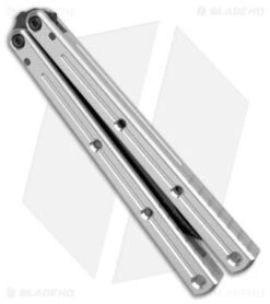 Squid Industries Krake Raken V2.5 Bowie Balisong Knife Silver (4.5" Inked) 8 Squid Industries Krake Raken V2.5 Bowie Balisong Knife Silver (4.5" Inked) -Swiz Knives Shop Squid Industries Krake Raken V2.5 Bowie Balisong Silver Inked BHQ 115297 jr side 2