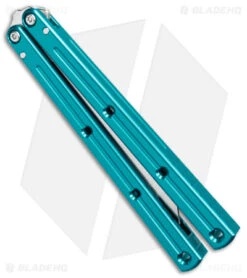 Squid Industries Krake Raken Bowie V2.5 Balisong Knife Teal (4.5" Satin) -Swiz Knives Shop Squid Industries Krake Raken V2.5 Bowie Balisong Teal Satin BHQ 139552 jr spine