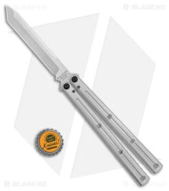 Squid Industries Krake Raken V2.5 Tanto Balisong Knife Silver (4.5" Satin) -Swiz Knives Shop Squid Industries Krake Raken V2.5 Tanto Balisong Silver Satin BHQ 103091 jr bottlecap 2