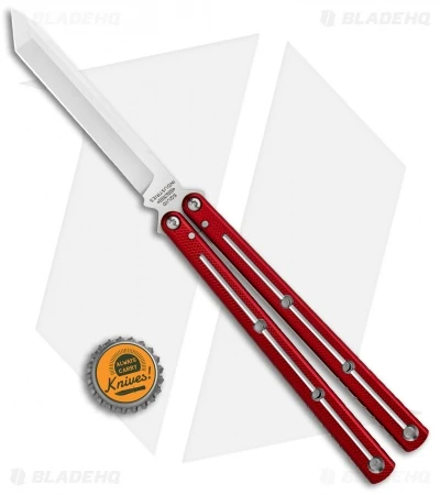 Squid Industries Krake Raken V2 Tanto Balisong Knife Red Dual Tone (4.5" Satin) 6 Squid Industries Krake Raken V2 Tanto Balisong Knife Red Dual Tone (4.5" Satin) - Image 4