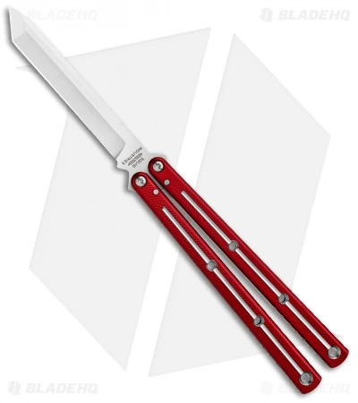 Squid Industries Krake Raken V2 Tanto Balisong Knife Red Dual Tone (4.5" Satin) 3 Squid Industries Krake Raken V2 Tanto Balisong Knife Red Dual Tone (4.5" Satin)
