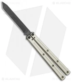 Squid Industries Krake Raken Tanto V2 Balisong Knife Matte Silver (4.5" Acid)