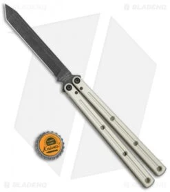 Squid Industries Krake Raken Tanto V2 Balisong Knife Matte Silver (4.5" Acid) -Swiz Knives Shop Squid Industries Krate Raken Tanto Balisong Silver MATTE Acid Washed BHQ 126448 jr bottlecap