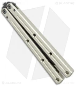 Squid Industries Krake Raken Tanto V2 Balisong Knife Matte Silver (4.5" Acid) -Swiz Knives Shop Squid Industries Krate Raken Tanto Balisong Silver MATTE Acid Washed BHQ 126448 jr side