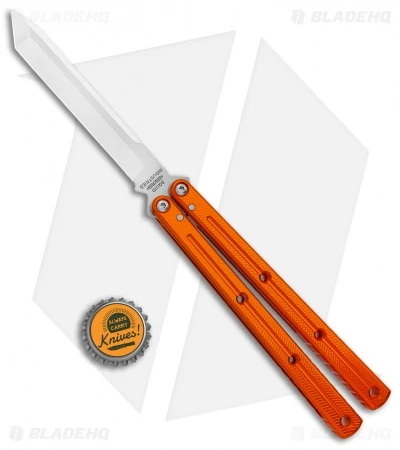 Squid Industries Krake Raken Tanto V2.5 Balisong Knife Orange (4.5" Satin) 6 Squid Industries Krake Raken Tanto V2.5 Balisong Knife Orange (4.5" Satin) - Image 4