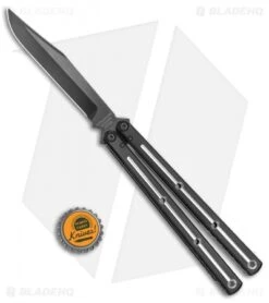 Squid Industries Krake Raken V2.5 Bowie Balisong Knife Dual-Tone (4.5" Inked) -Swiz Knives Shop Squid Industries Krate Raken V2 Bowie Balisong Black Silver Inked BHQ 135234 jr bottlecap