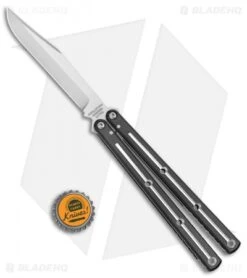 Squid Industries Krake Raken Bowie V2.5 Balisong Knife Dual-Tone (4.5" Satin) -Swiz Knives Shop Squid Industries Krate Raken V2 Bowie Balisong Black Silver Satin BHQ 134382 jr bottlecap