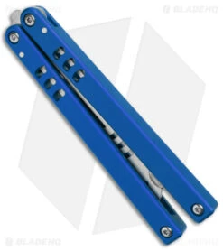 Squid Industries Mako V4.5 Bottle Opener Balisong Trainer Blue (4.3" SW) -Swiz Knives Shop Squid Industries Mako V4.5 Bottle Opener Balisong Trainer Blue SW BHQ 177932 jr spine